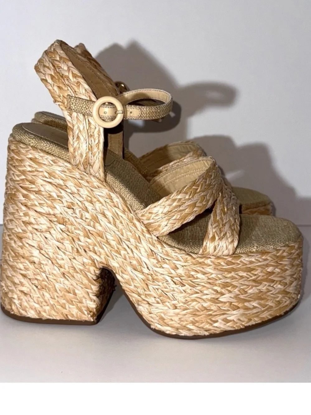 Larroude Carmen 145MM Raffia Platform Sandals